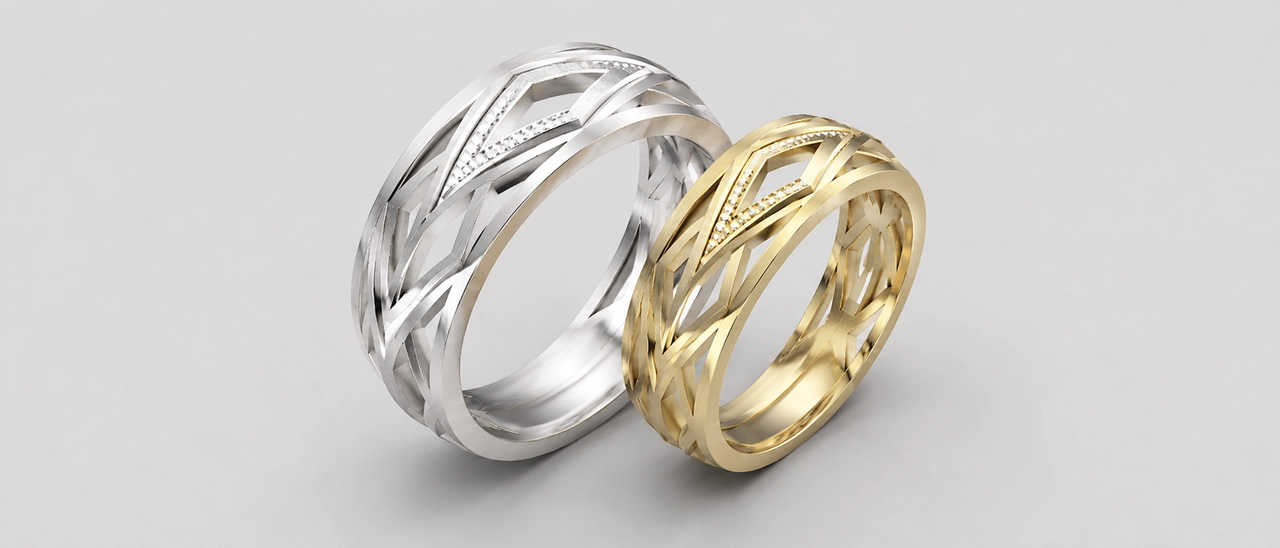 custom 3d printed wedding rings with geometric details