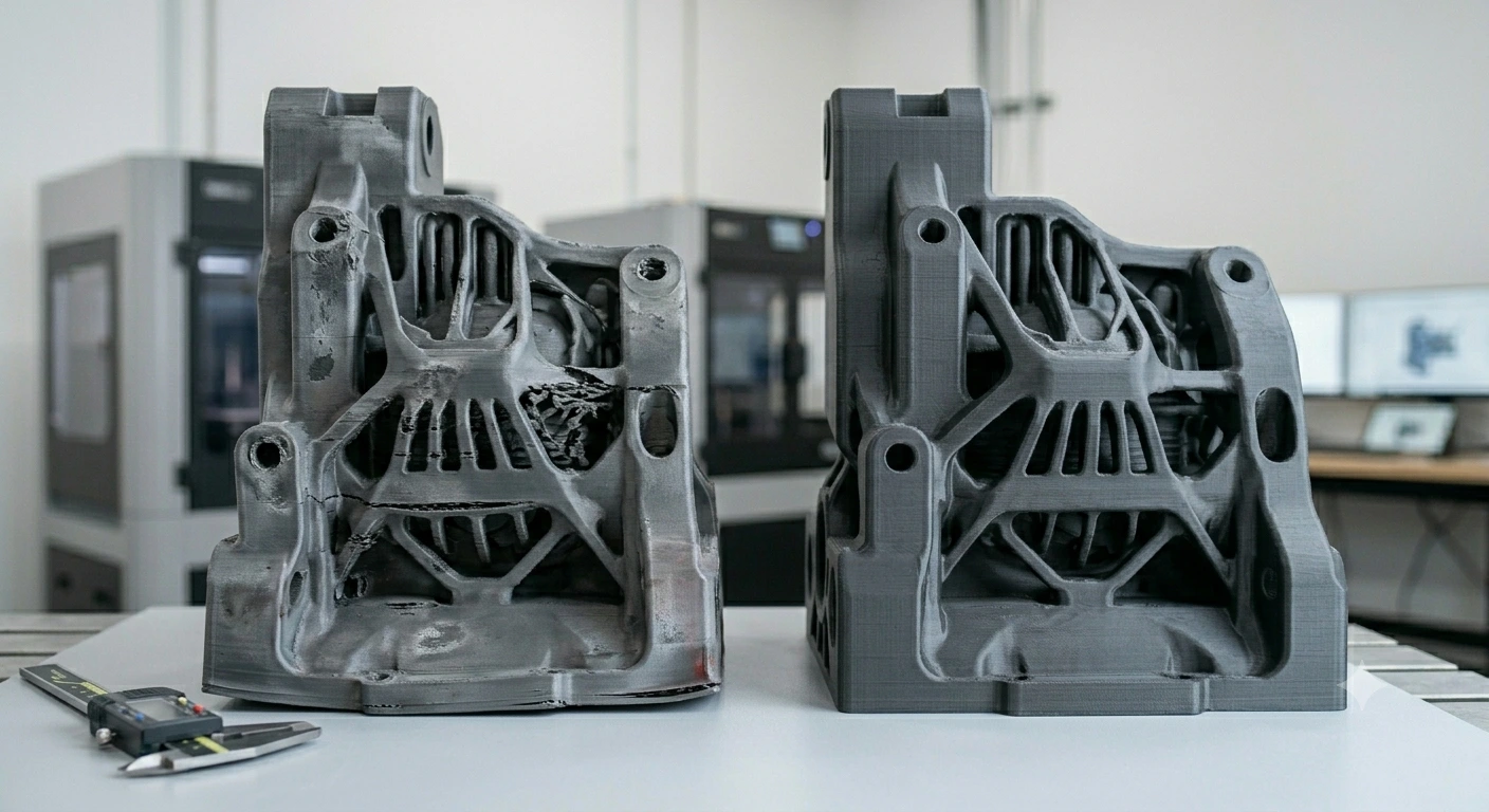 comparison between a defective large 3d printed component