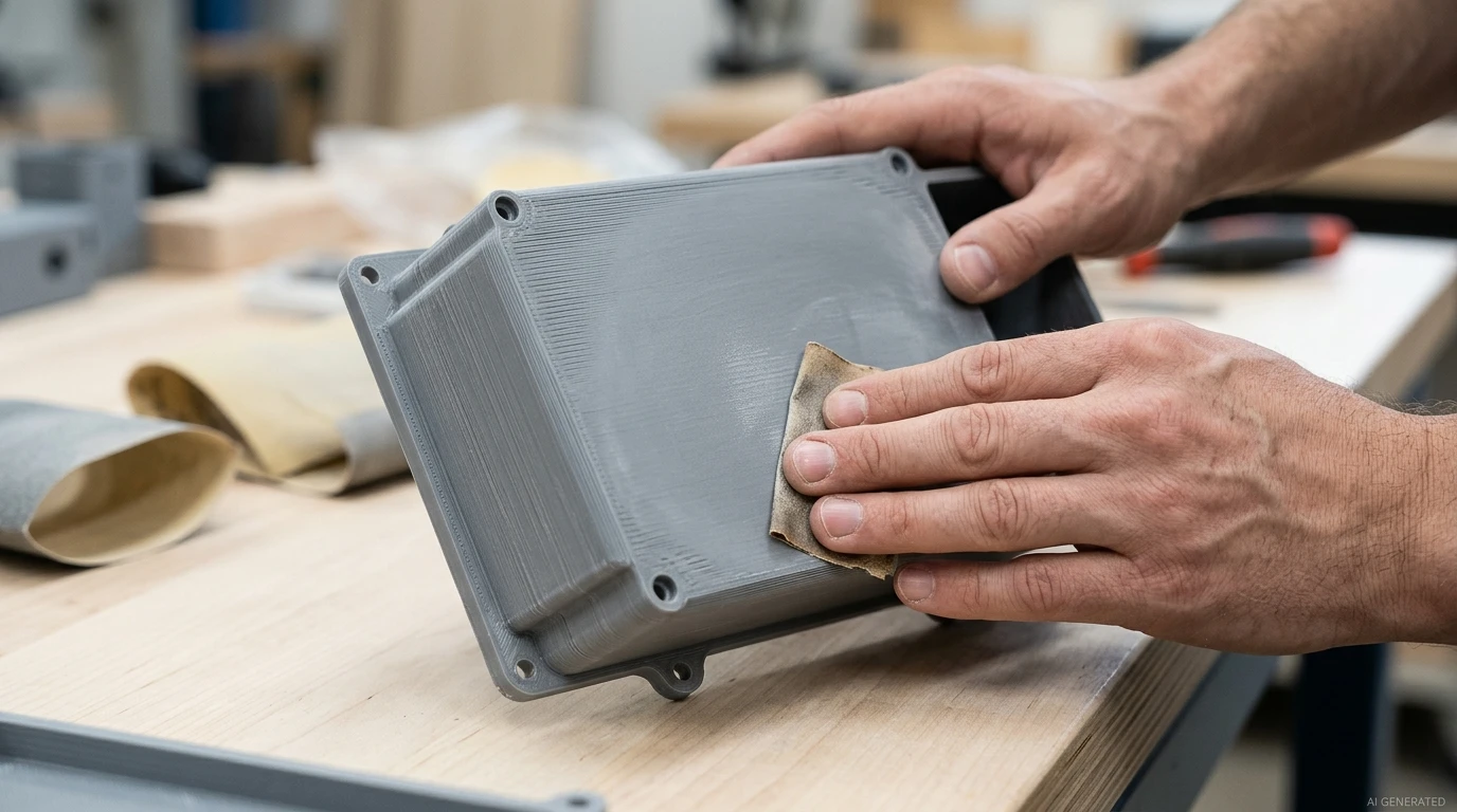 hand sanding a fdm 3d printed plastic enclosure