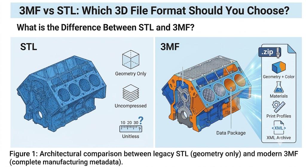 3MF vs STL comparison: geometry mesh vs metadata archive