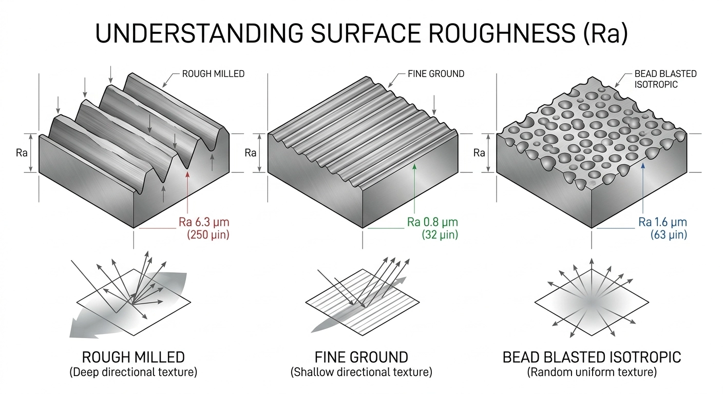 explains surface roughness ra values and texture differences