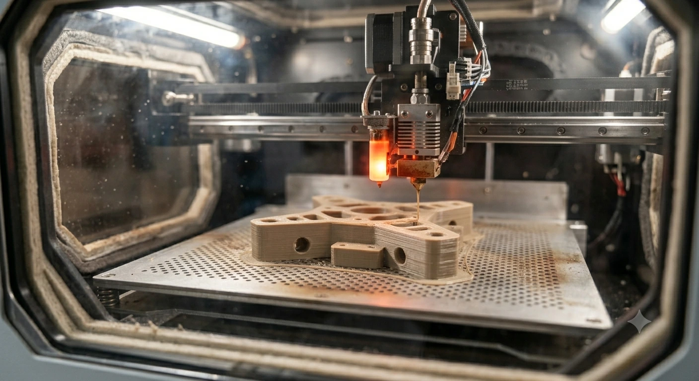 peek component being 3d printed
