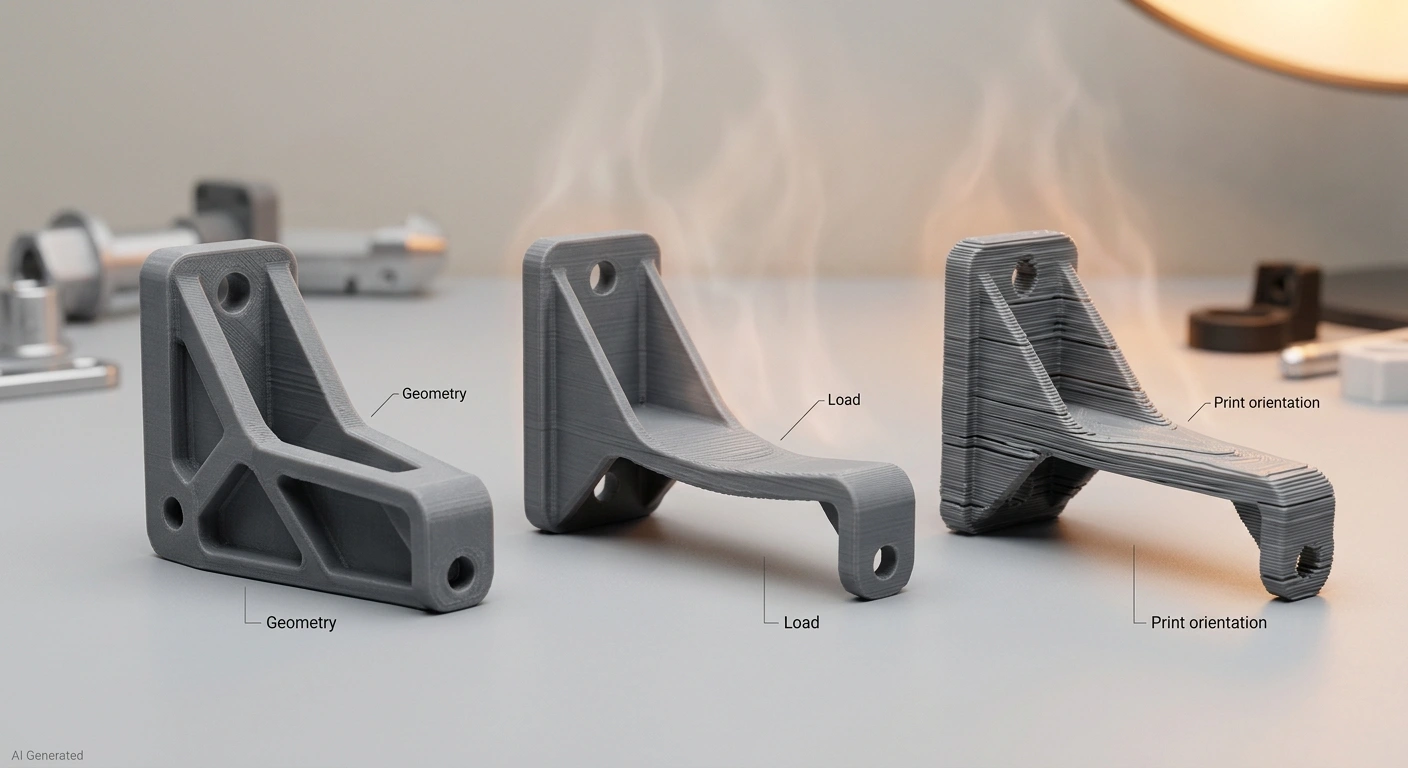 three pla 3d printed parts