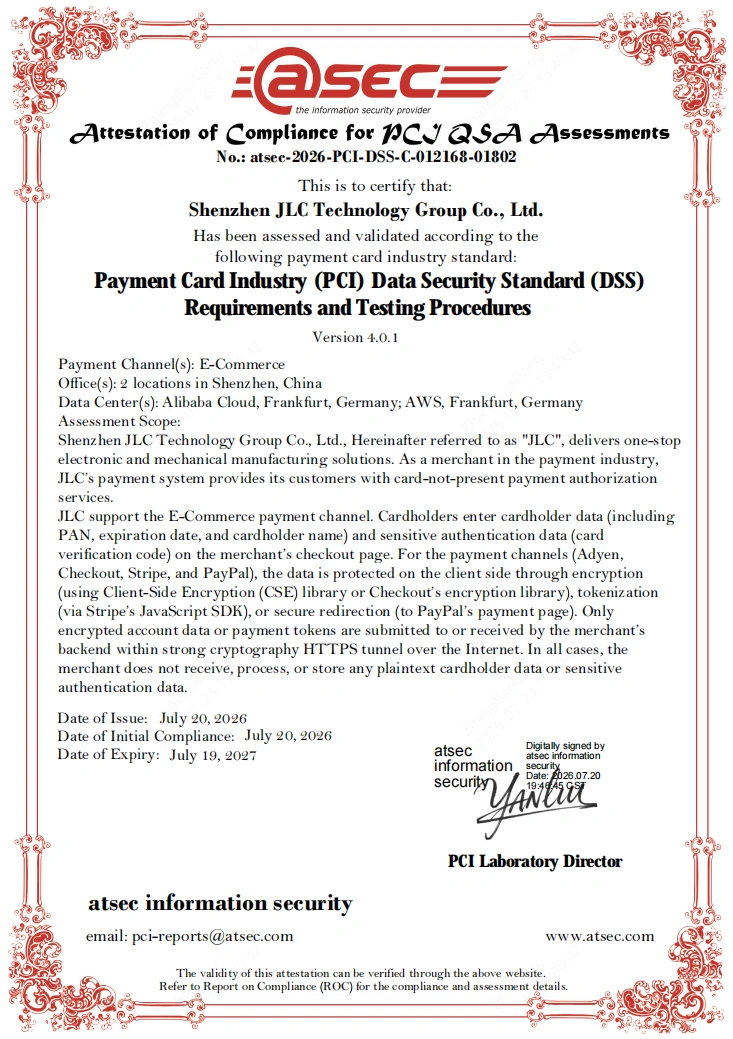 jlc digital manufacturing pci dss certification